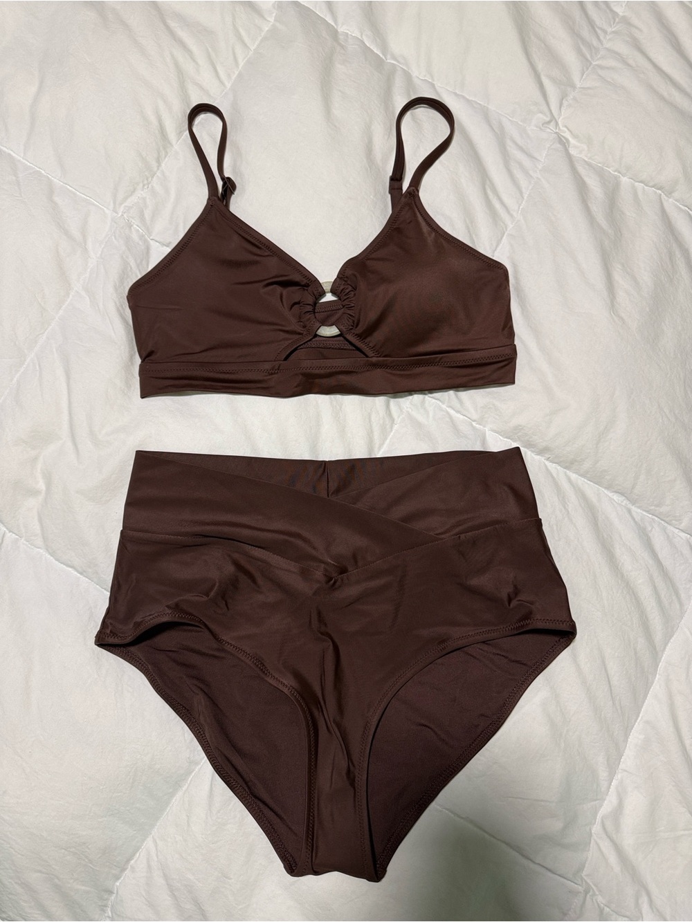 aerie Deep Brown Ring-Front Bralette with High-Waist Briefs